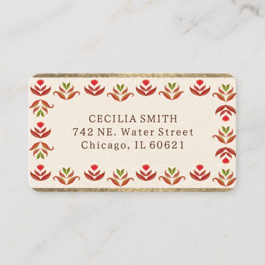 Folklorekunst Blumenborder Niedlich gemütlich Rust Visitenkarte (Vorderseite)