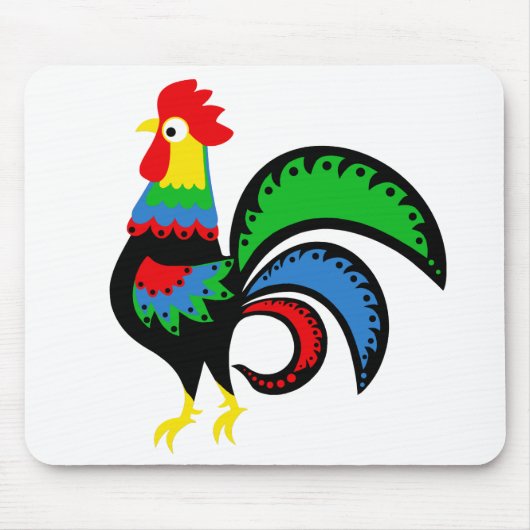 Folklorekunst farbenfroh Rooster/Hähnchen/Geflügel Mousepad (Vorne)