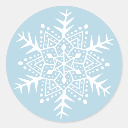 Folklorekunst Schneeflocke hellblau Weihnachtsfeie Runder Aufkleber (Vorderseite)