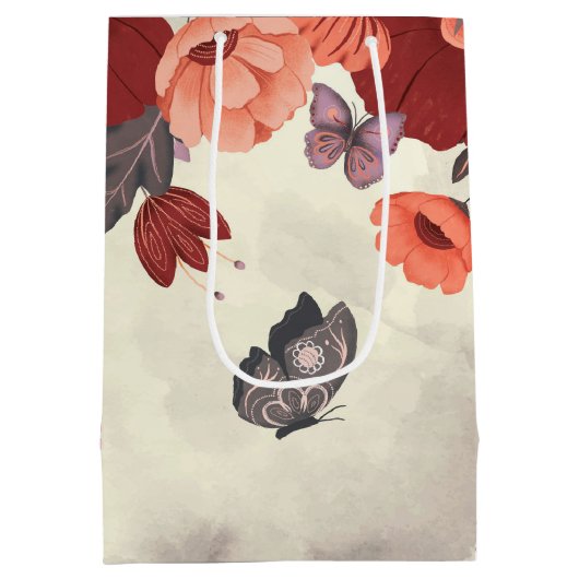 Folklorekunsthasen Butterfly Floral Medium Geschen Mittlere Geschenktüte (Rückseite)