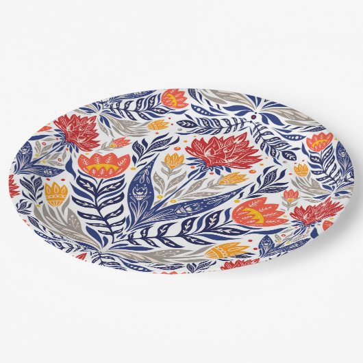 Folkloremuster Pappteller (Schrägansicht)