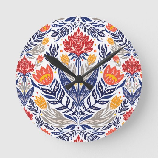 Folkloremuster Runde Wanduhr (Vorderseite)