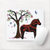 Folkloreschwarz/rot Dalapferd, Folk Bird/Blume Mousepad (Mit Mouse)