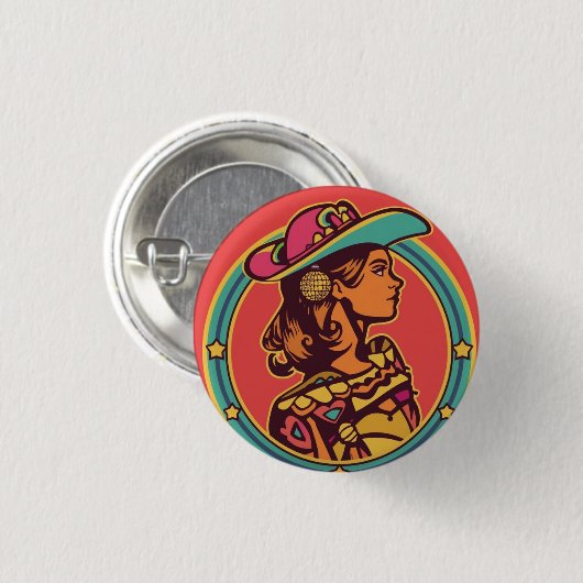 Folkloric Cowgirl Button Pin – Retro Profile Desig (Vorne & Hinten)