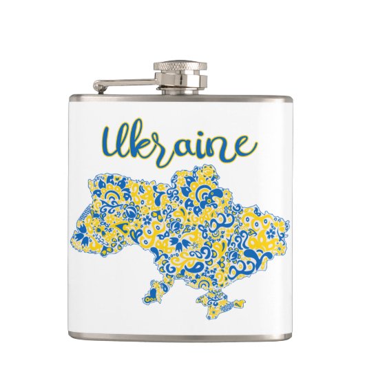 Folkloric pattern and Ukraine typography Flachmann (Vorderseite)