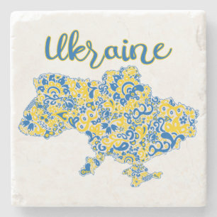 Folklorisches Muster und ukrainische Typografie Steinuntersetzer