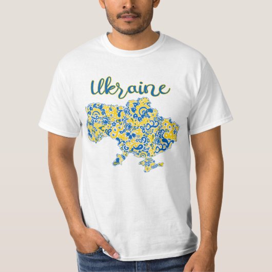 Folklorisches Muster und ukrainischer typografisch T-Shirt (Vorderseite)