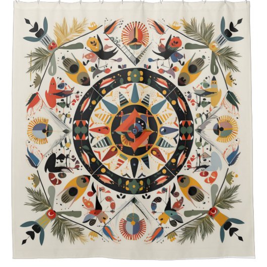 Folkmotive in der Symboldekoration Folkl Duschvorhang (Vorderseite)