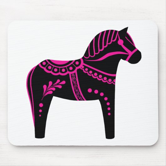 Folkschwarz/rosa Dala Pferd, Folk Friesian Mousepad (Vorne)