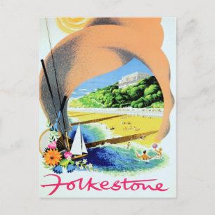 Folkstone Vintage-Werbeplakat für die Eisenbahn Postkarte