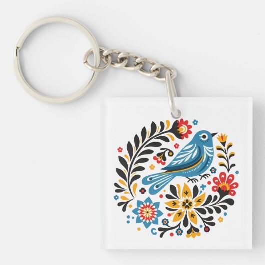 Folksy Bluebird und Wildblumen Schlüsselanhänger (Vorderseite)