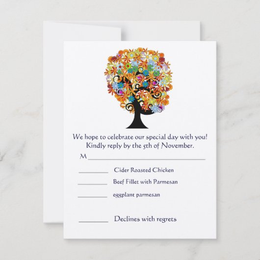 Folksy Blume Tree Whimsical Wedding RSVP Einladung (Vorderseite)