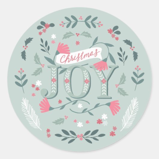 Folksy Christmas Joy Floral & Berries Runder Aufkleber (Vorderseite)