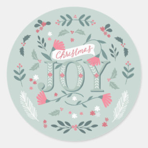 Folksy Christmas Joy Floral & Berries Runder Aufkleber
