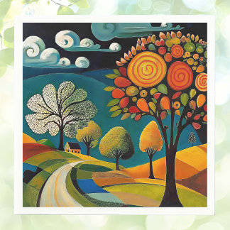 Folksy Country Scene Serviette