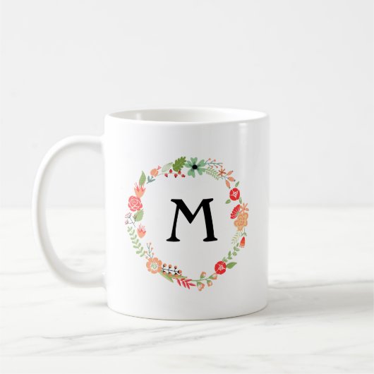 Folksy Floral mit Monogramm Kaffeetasse (Links)