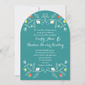 Folksy Forest Mint Aquamarin Orange Floral Wedding Einladung (Vorderseite)