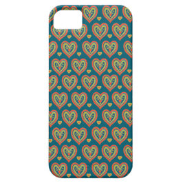 Folksy Red and Green Romantic Hearts on Dark Aquam iPhone 11 Hülle