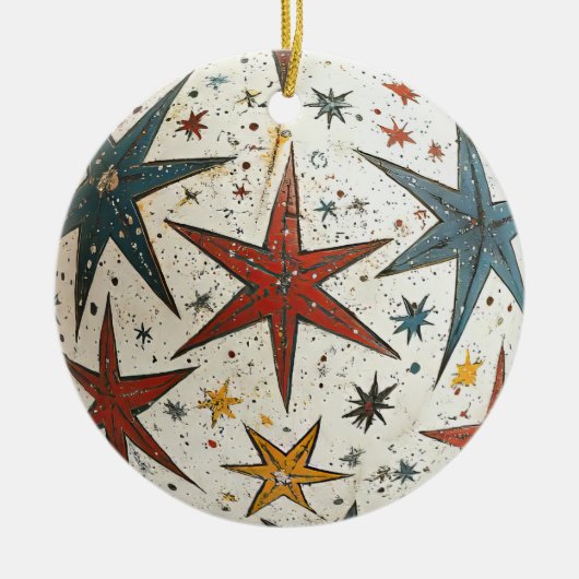 Folksy Stars Weihnachtsdekoration Keramik Ornament (Vorne)