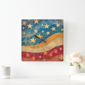Folksy US Flagge Quadratische Wanduhr (Zuhause)