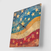 Folksy US Flagge Quadratische Wanduhr (Winkel)