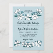 Folksy White Blue Flowers Hochzeit Einladung (Vorderseite)