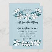 Folksy White Blue Flowers Hochzeit Einladung (Vorne/Hinten)