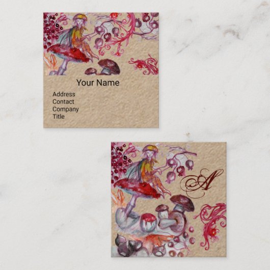 FOLLET DER MUSHROOMS Fantasy FANCEL Kraft Monogram Quadratische Visitenkarte (Vorne/Hinten)