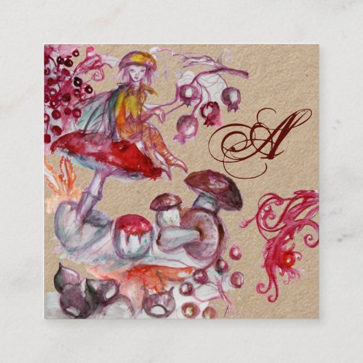 FOLLET DER MUSHROOMS Fantasy FANCEL Kraft Monogram Quadratische Visitenkarte (Rückseite)