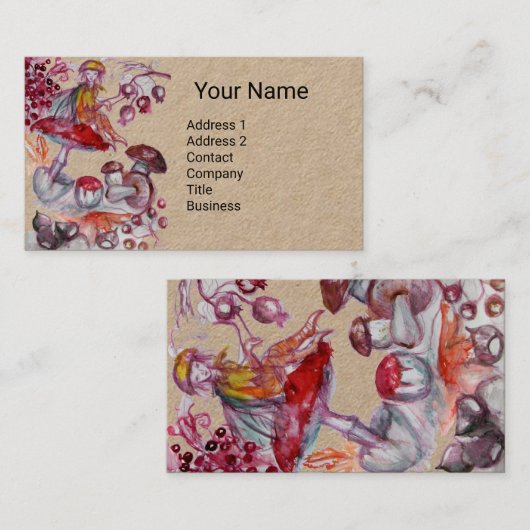 FOLLET VON MUSHROOMS Red White Floral Fantasy Kraf Visitenkarte (Vorne/Hinten)