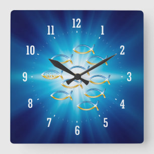 Follow Him - Christian Fish Symbol Wall Clock Quadratische Wanduhr