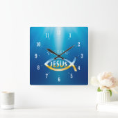Follow Jesus - Christian Fish Symbol Quadratische Wanduhr (Zuhause)