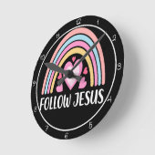 Follow Jesus Rainbow With Hearts Graphic Runde Wanduhr (Winkel)
