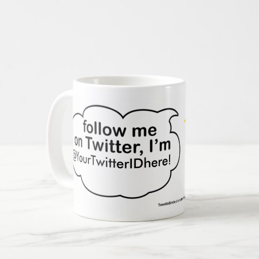 Follow-me @ (YourNameHere) SCHALE Kaffeetasse (Vorderseite Links)