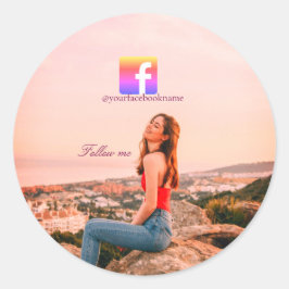 follow us facebook username social media photo  runder aufkleber