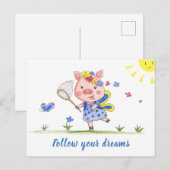Follow Your Dreams//Funny Piglet Postkarte (Vorne/Hinten)