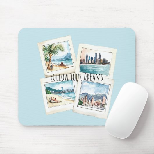 Follow Your Dreams World Travel Mousepad (Mit Mouse)