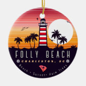 Folly Beach Leuchtturm SC Retro Sunset Souvenirs Keramik Ornament (Vorne)