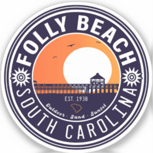 Folly Beach SC Souvenirs Retro Sunset Pier 60er Aufkleber