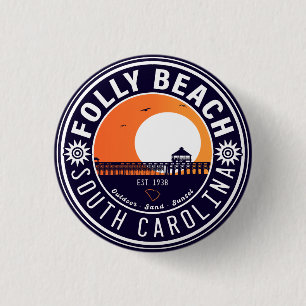 Folly Beach SC Souvenirs Retro Sunset Pier 60er Button