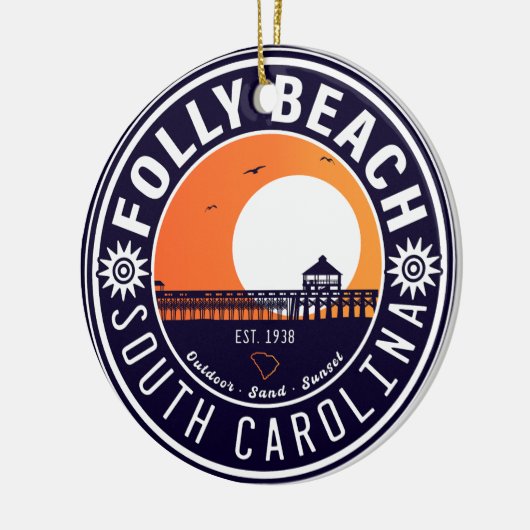 Folly Beach SC Souvenirs Retro Sunset Pier 60er Keramik Ornament (Links)
