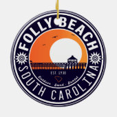 Folly Beach SC Souvenirs Retro Sunset Pier 60er Keramik Ornament (Hinten)