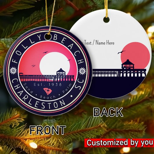 Folly Beach SC Souvenirs Retro Sunset Pier 60er Keramik Ornament