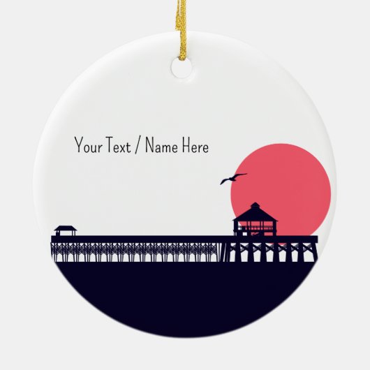 Folly Beach SC Souvenirs Retro Sunset Pier 60er Keramik Ornament (Hinten)