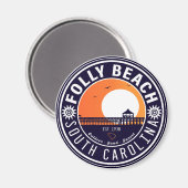 Folly Beach SC Souvenirs Retro Sunset Pier 60er Magnet (Vorderseite/Rückseite)