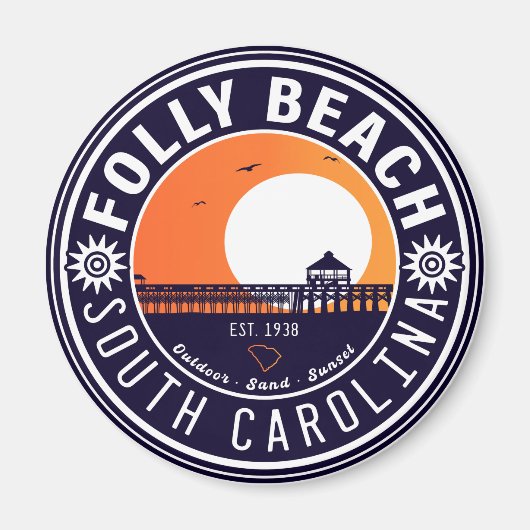 Folly Beach SC Souvenirs Retro Sunset Pier 60er Magnet (Vorne)