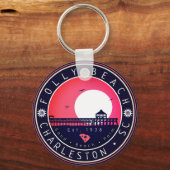 Folly Beach SC Souvenirs Retro Sunset Pier 60er Schlüsselanhänger (Vorderseite)
