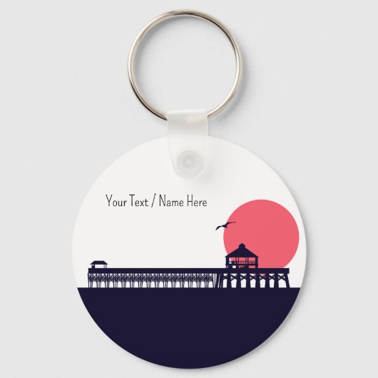 Folly Beach SC Souvenirs Retro Sunset Pier 60er Schlüsselanhänger (Rückseite)