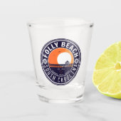 Folly Beach SC Souvenirs Retro Sunset Pier 60er Schnapsglas (Vorderseite)