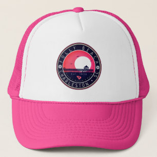 Folly Beach SC Souvenirs Retro Sunset Pier 60er Truckerkappe